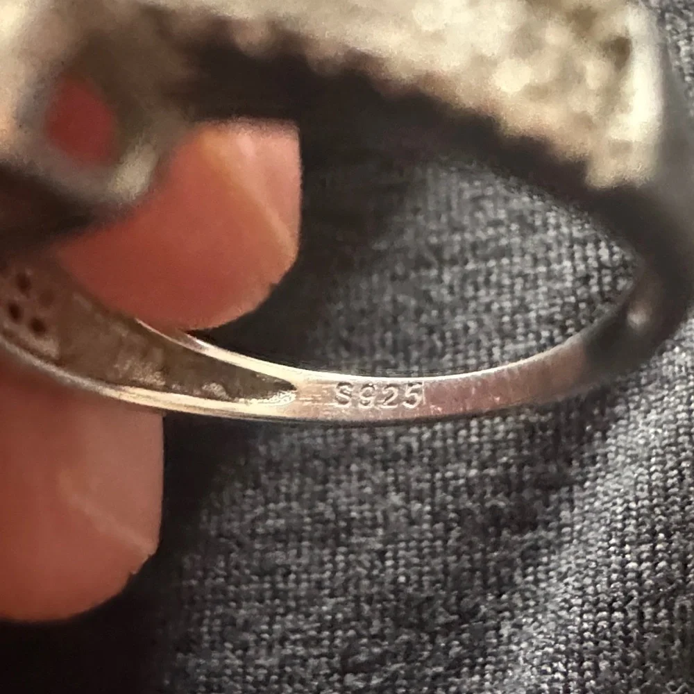 Sterling Silver Square Halo Ring with Clustered Stones - Silver size‎ (7)
